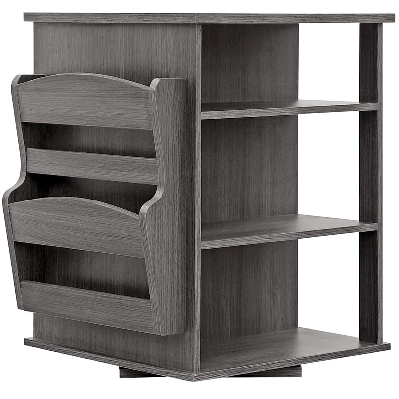 Pemberly Row All-In-One Transitional Wood Revolving Side Table in Gray