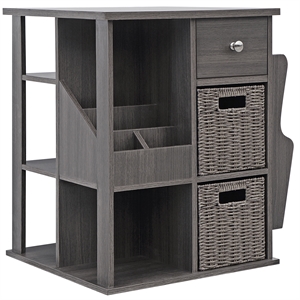 Pemberly Row All-In-One Transitional Wood Revolving Side Table in Gray