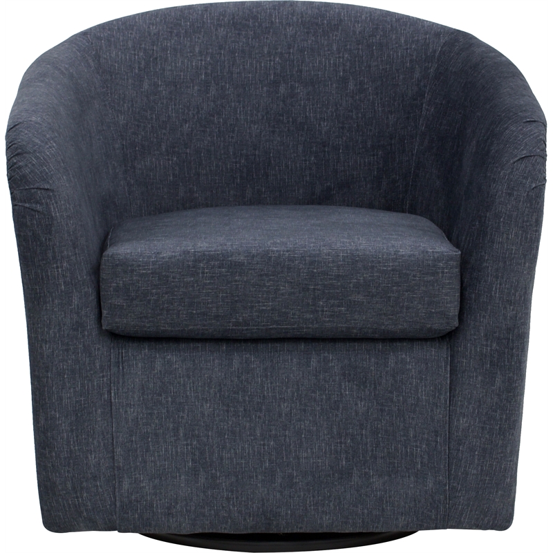 Pemberly Row Traditional Fabric Curved Arm Swivel Tub Chair in Dark Blue