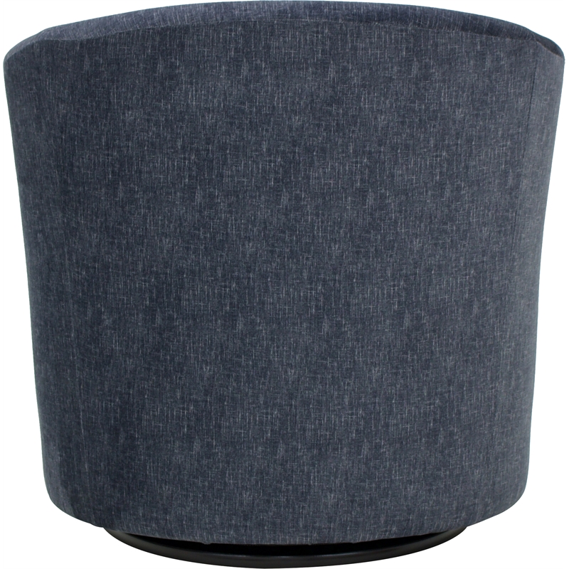 Pemberly Row Traditional Fabric Curved Arm Swivel Tub Chair in Dark Blue