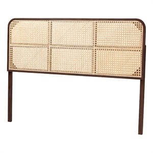 Pemberly Row Dark Brown Bayur Wood and Rattan Queen Size Headboard
