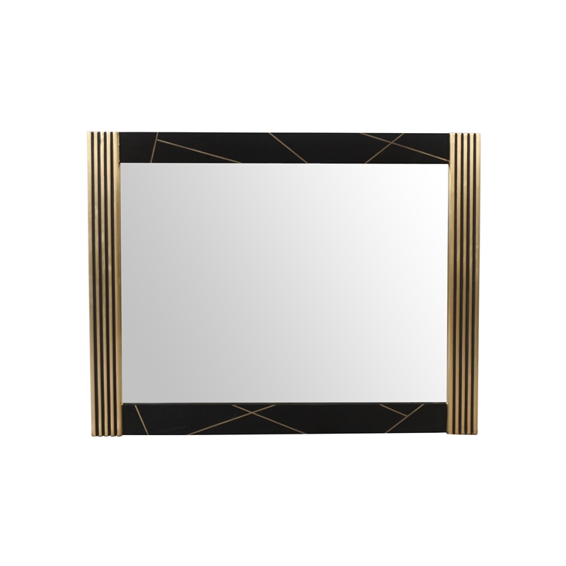 Pemberly Row Modern Square Mirror Frame With Wood and Finish of Metal Brass