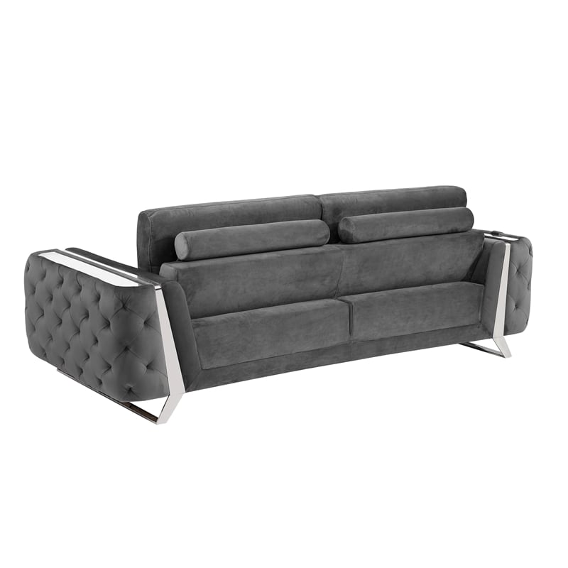Pemberly Row Modern Transitional Italian Fabric Sofa Set in Gray
