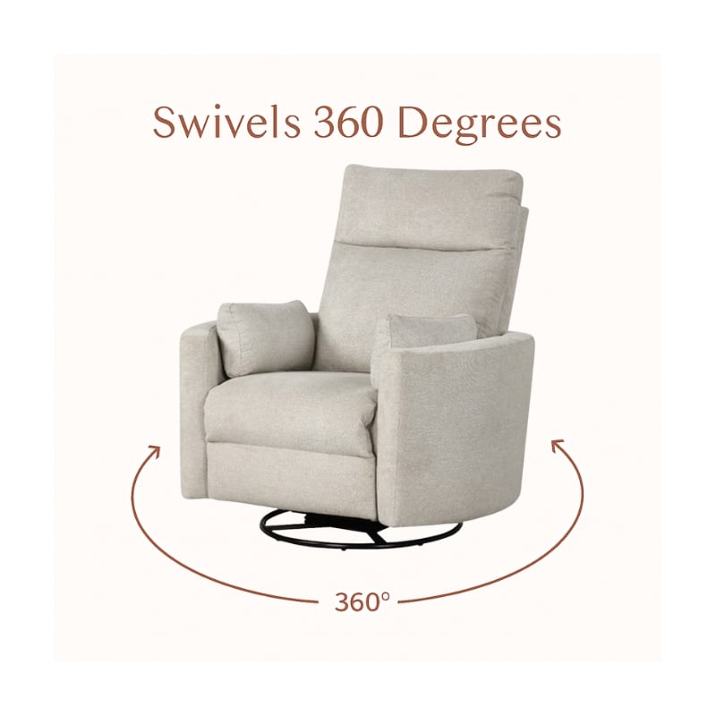 Pemberly Row Modern Polyester Fabric Swivel Recliner in Natural Quartz