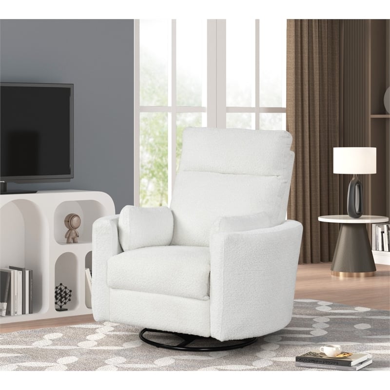 Pemberly Row Modern Chenille Fabric Swivel Recliner in Oyster White