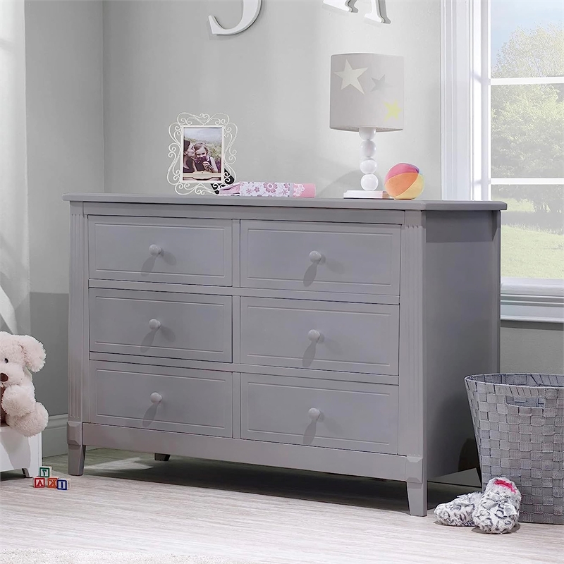 Pemberly Row Contemporary Wood Double Dresser in Weathered Gray