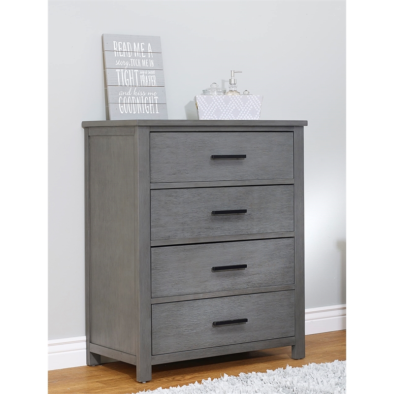 Pemberly Row Traditional 4-Drawers Wood Dresser for Baby in Grigio Gray