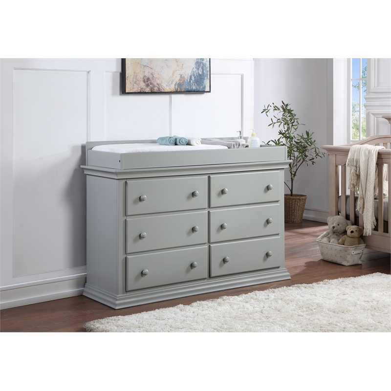 Pemberly Row Traditional Wood 6-Drawers Double Dresser Gray