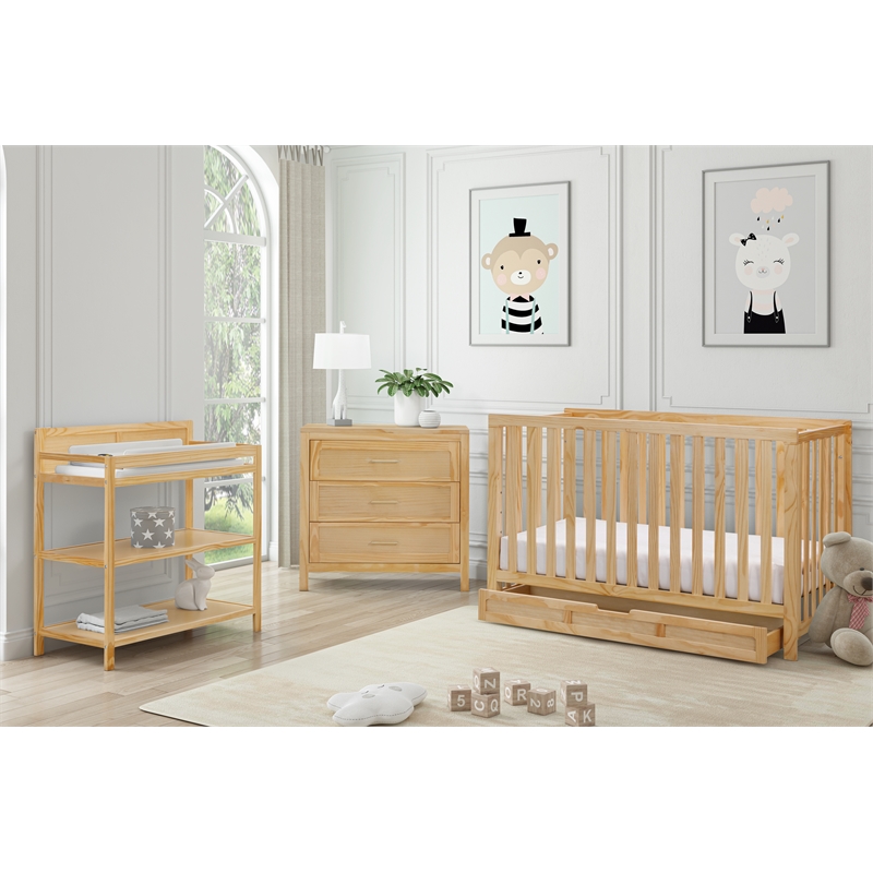 Pemberly Row Contemporary Wood 3-Drawers Dresser in Pine Natural