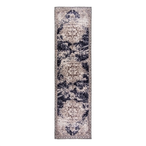 Pemberly Row Beige Distressed Washable 2 ft. x 6 ft. Fabric Runner Rug