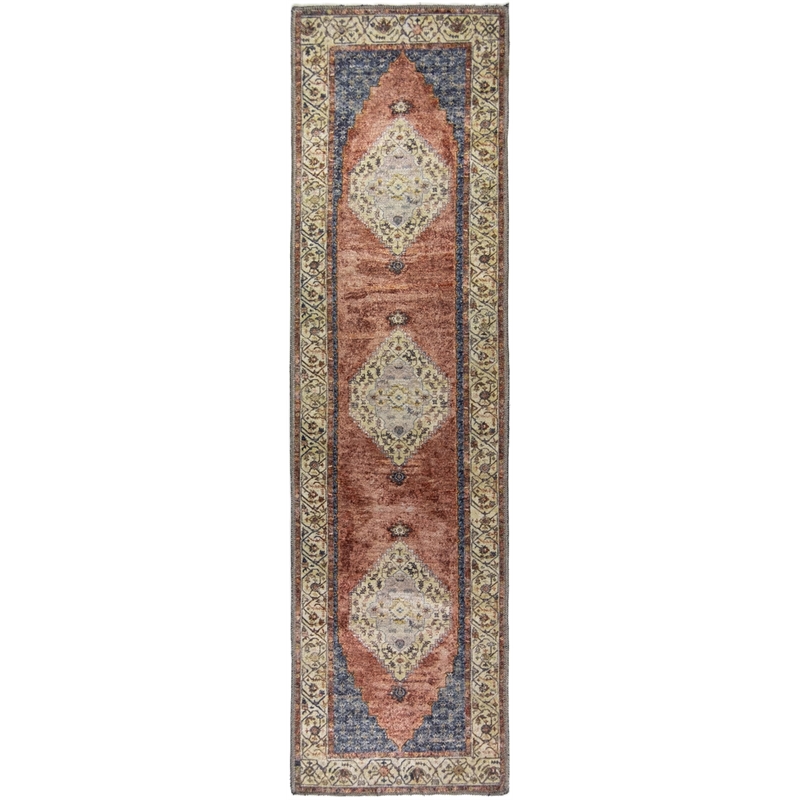 Pemberly Row Multi-Color Traditional Washable 2 ft. x 6 ft. Fabric Runner Rug