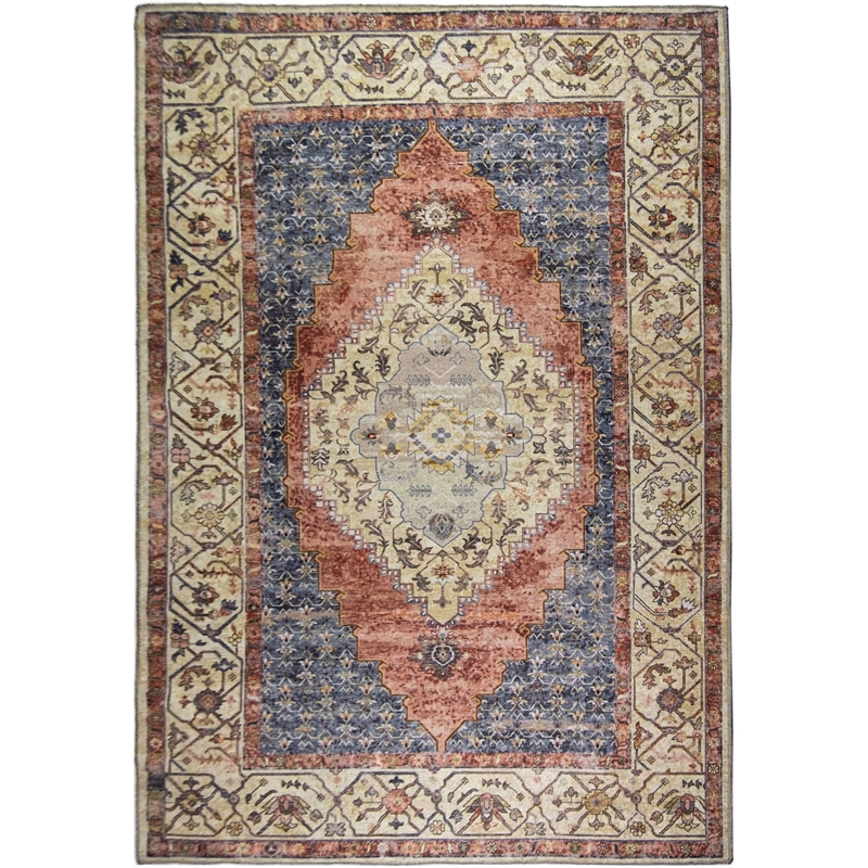 Pemberly Row Multi-Color Traditional Washable 5 ft. x 7 ft. Fabric Area Rug
