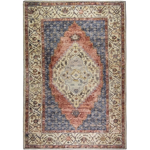 Pemberly Row Multi-Color Traditional Washable 5 ft. x 7 ft. Fabric Area Rug