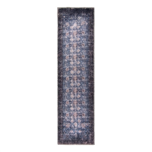 Pemberly Row Blue Distressed Washable 2 ft. x 6 ft. Fabric Runner Rug