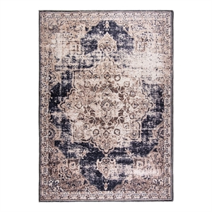 Pemberly Row Beige Distressed Washable 5 ft. x 7 ft. Fabric Area Rug
