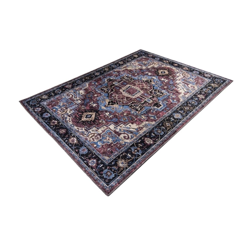 Pemberly Row Multi-Color Traditional Washable 2 ft. x 6 ft. Fabric Runner Rug