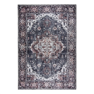 Pemberly Row Gray Distressed Washable 8 ft. x 10 ft. Fabric Area Rug