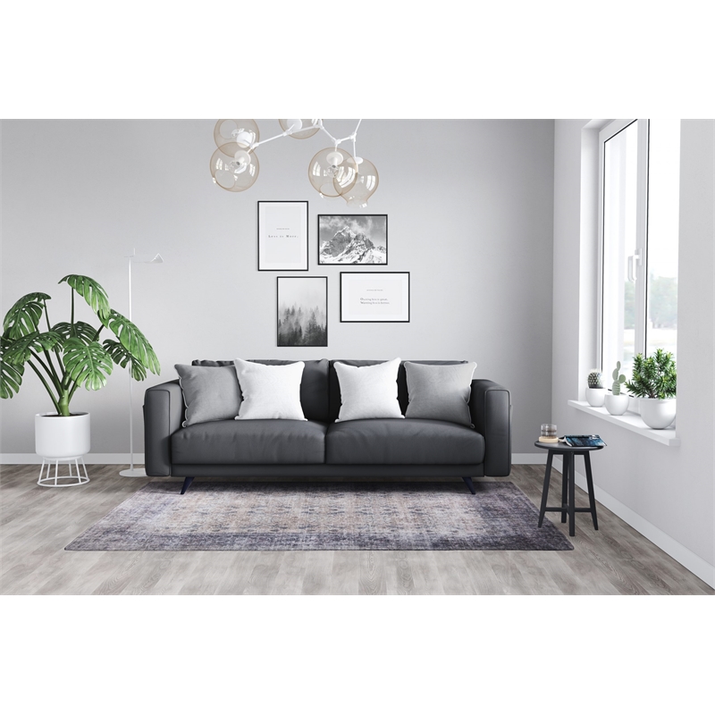 Pemberly Row Gray Distressed Washable 2 ft. x 6 ft. Fabric Runner Rug
