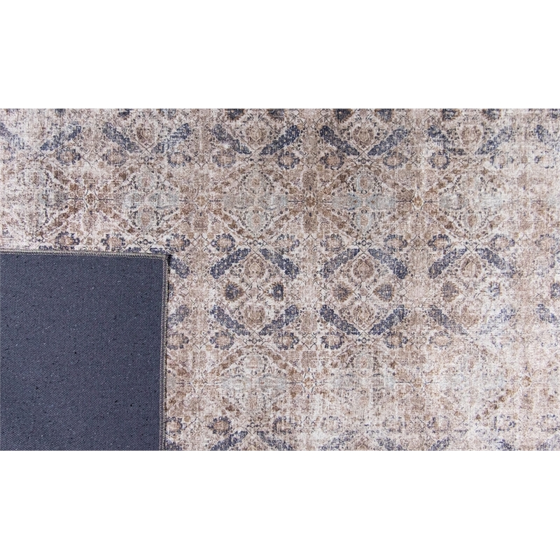 Pemberly Row Gray Distressed Washable 2 ft. x 6 ft. Fabric Runner Rug