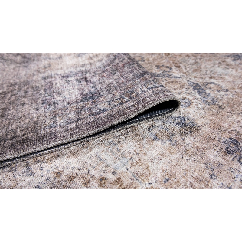 Pemberly Row Gray Distressed Washable 2 ft. x 6 ft. Fabric Runner Rug