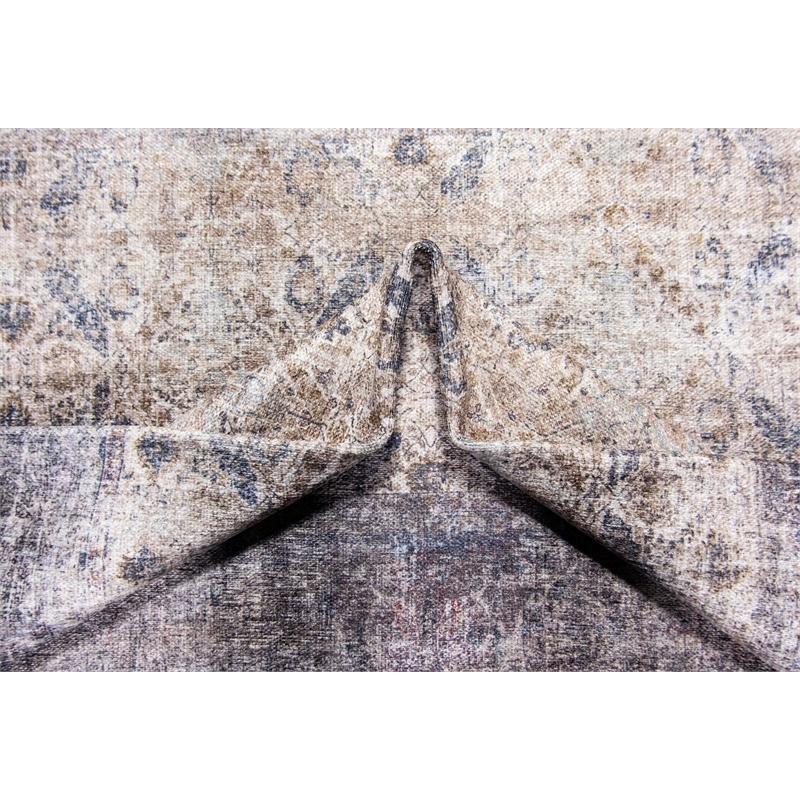 Pemberly Row Gray Distressed Washable 2 ft. x 6 ft. Fabric Runner Rug