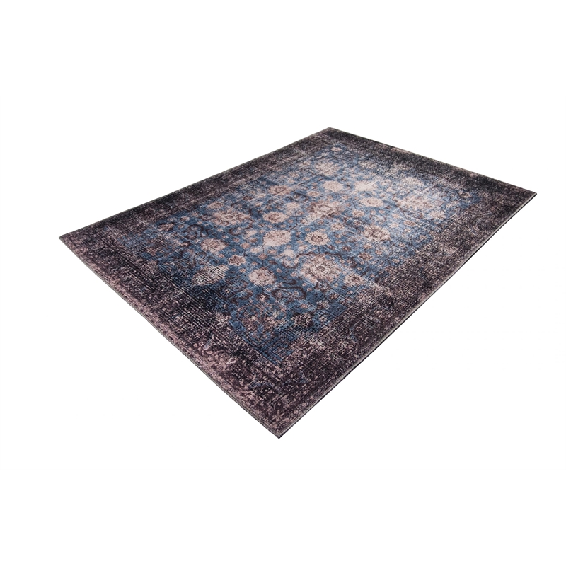 Pemberly Row Blue Distressed Washable 8 ft. x 10 ft. Fabric Area Rug