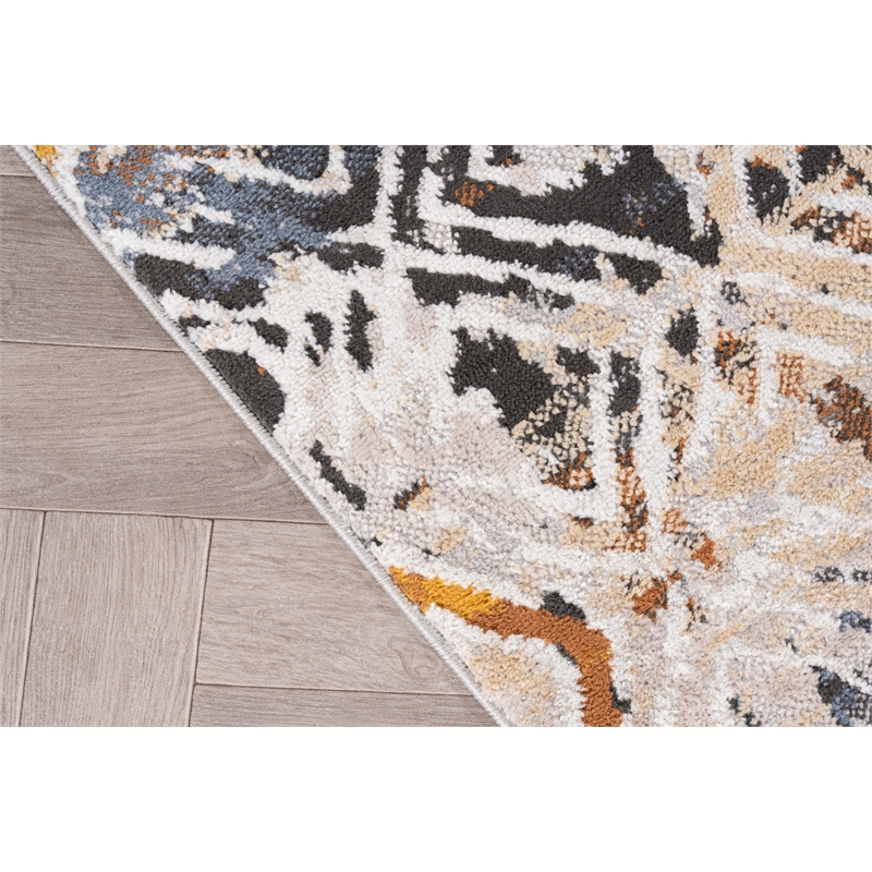 Pemberly Row Distressed Blue Geometric 2 ft. x 6 ft. Fabric Runner Rug