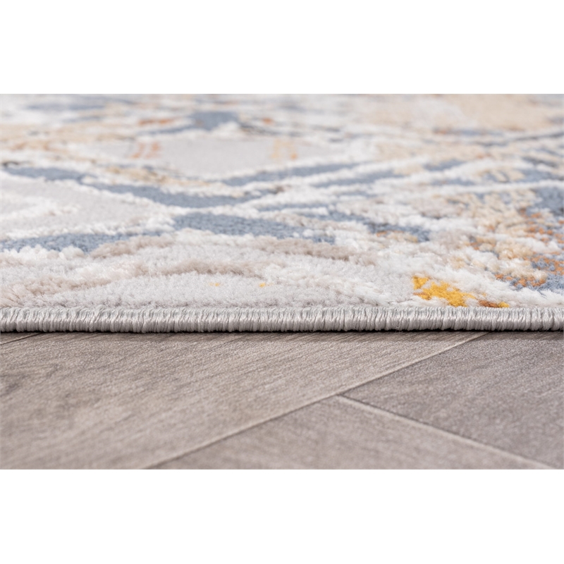 Pemberly Row Distressed Blue Geometric 5 ft. x 7 ft. Fabric Area Rug