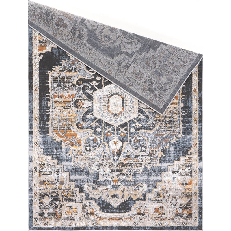 Pemberly Row Traditional Blue Oriental 5 ft. x 7 ft. Fabric Area Rug