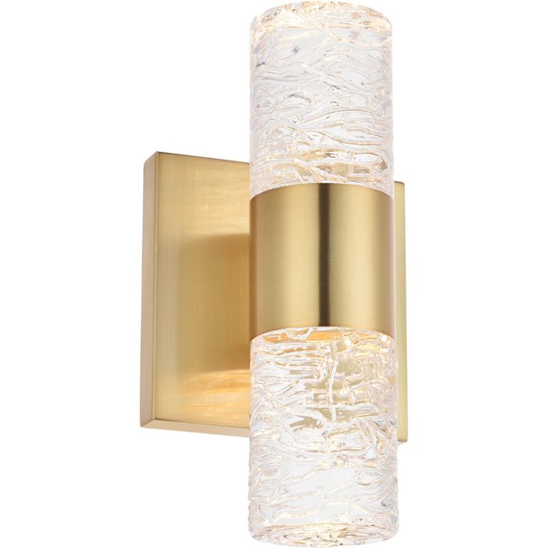 Pemberly Row Contemporary 2 Light Clear LED Vanity Light in Gold