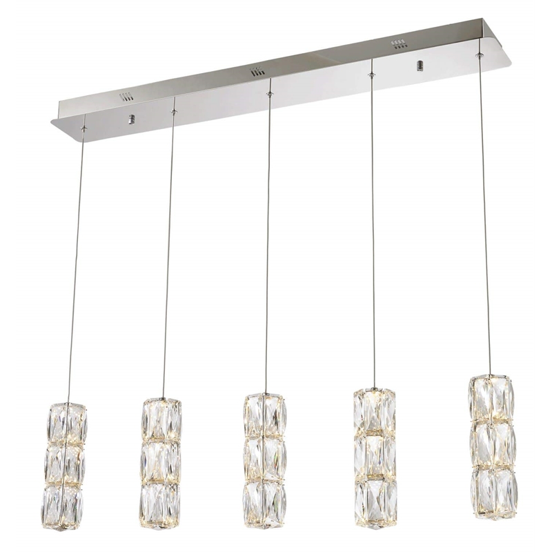 Pemberly Row Contemporary 5 Light Elegant Cut LED Island Pendant in Chrome