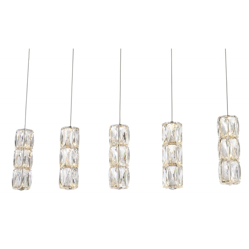 Pemberly Row Contemporary 5 Light Elegant Cut LED Island Pendant in Chrome