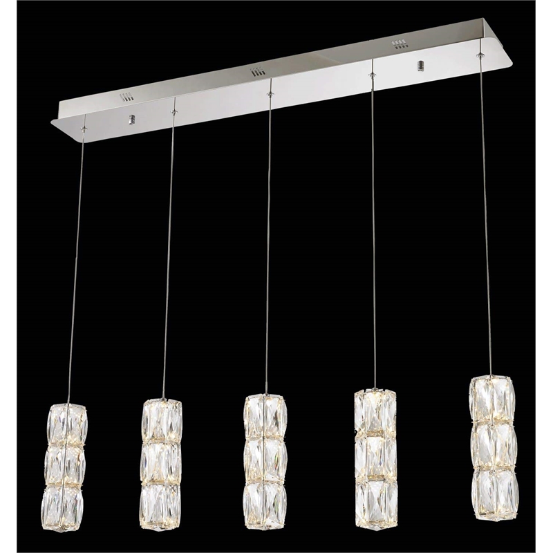 Pemberly Row Contemporary 5 Light Elegant Cut LED Island Pendant in Chrome