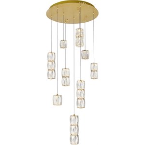 Pemberly Row Contemporary 9 Light Royal Cut Crystal LED Pendant in Gold