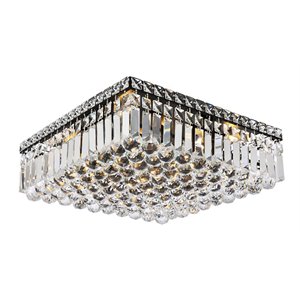 Pemberly Row Contemporary 16&quot Metal and Crystal Flush Mount in Black Finish