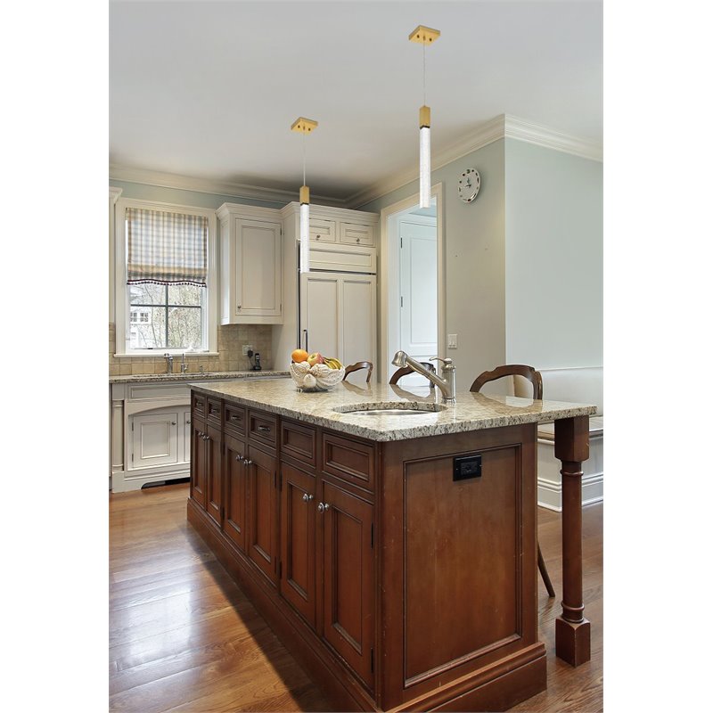 Pemberly Row Contemporary 1-Light Metal and Crystal Pendant in Satin Gold