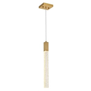 Pemberly Row Contemporary 1-Light Metal and Crystal Pendant in Satin Gold