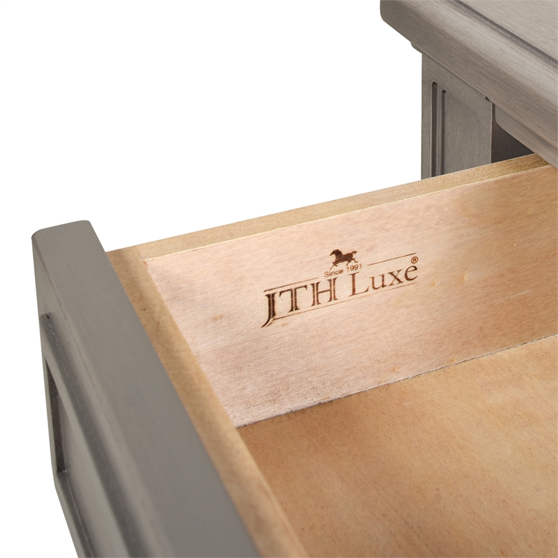 Pemberly Row Gold Accent 5-Drawer Wood Desk in Grey Cashmere