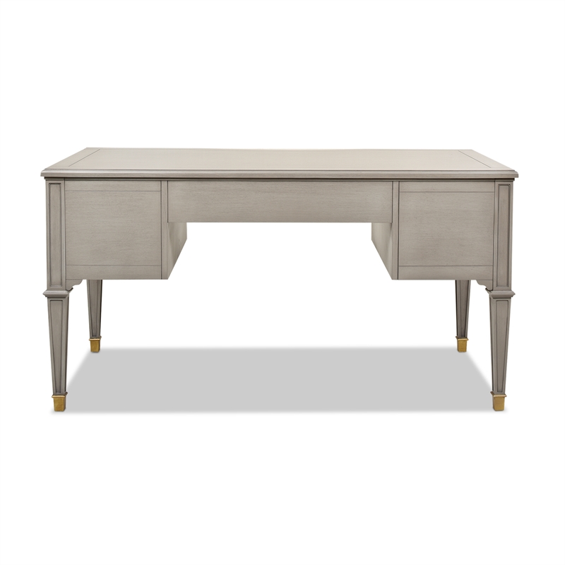 Pemberly Row Gold Accent 5-Drawer Wood Desk in Grey Cashmere
