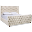 Pemberly Row Contemporary Tufted Bed King in Light Beige Linen