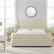Pemberly Row Contemporary Tufted Bed King in Light Beige Linen