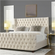 Pemberly Row Contemporary Tufted Bed King in Light Beige Linen
