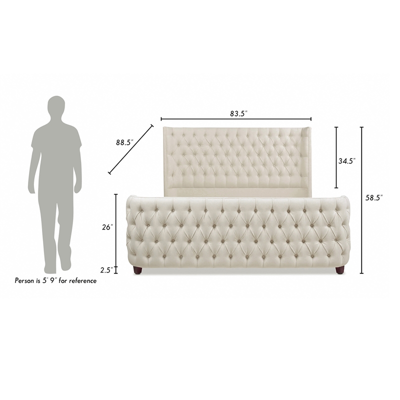 Pemberly Row Contemporary Tufted Bed King in Light Beige Linen