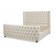 Pemberly Row Contemporary Tufted Bed King in Light Beige Linen