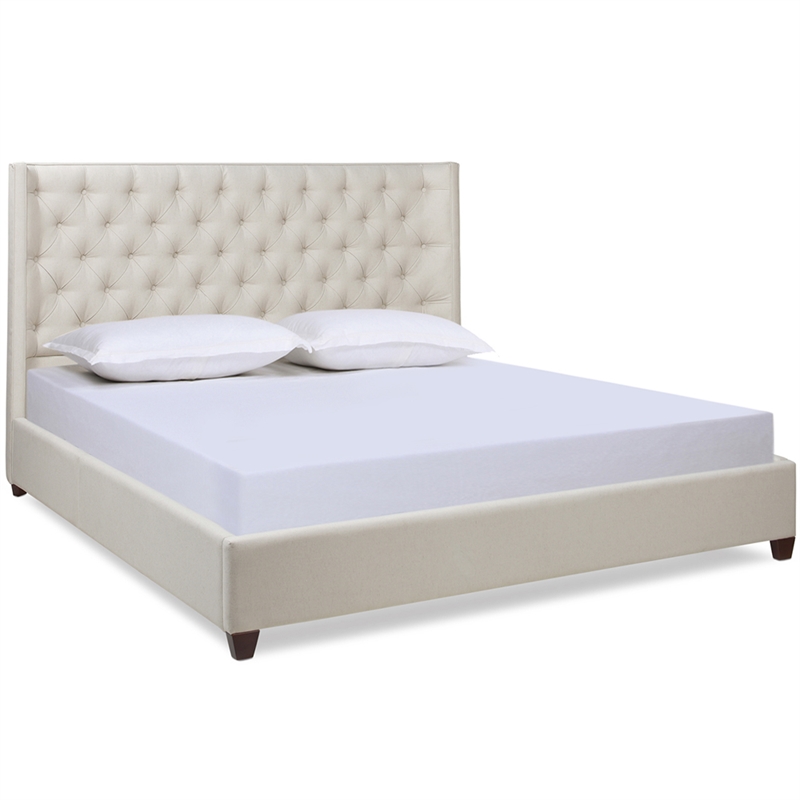 Pemberly Row Contemporary King Platform Bed Frame Light Beige