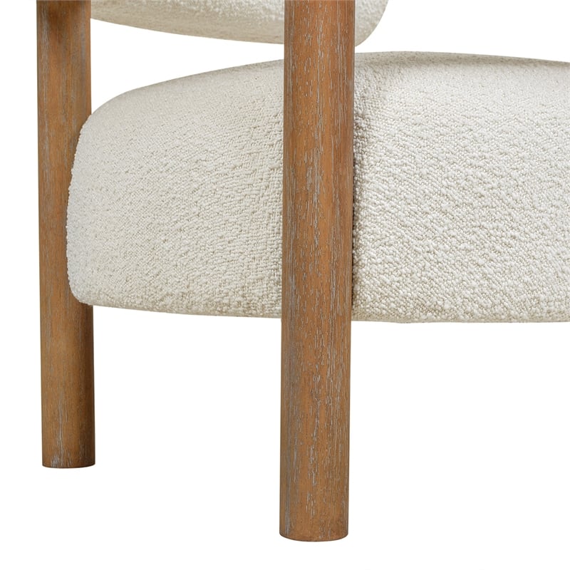 Pemberly Row Mid-Century Modern Barrel Accent Arm Chair Ivory White Boucle