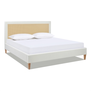 Pemberly Row Upholstered Cane-Back Platform Bed Queen Snow White