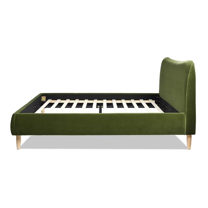 Pemberley Row Upholstered Olive Green Platform Bed Curved Headboard King 82