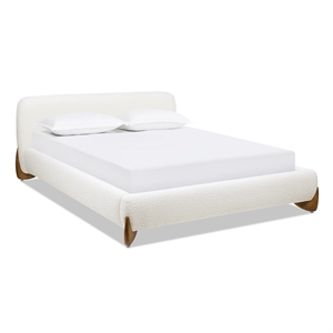 Pemberley Row Boucle Ivory White Platform Queen Bed Rectangular Rounded Headboard 72&quotW x 91.5&quotD x 32.5&quotH Unassembled