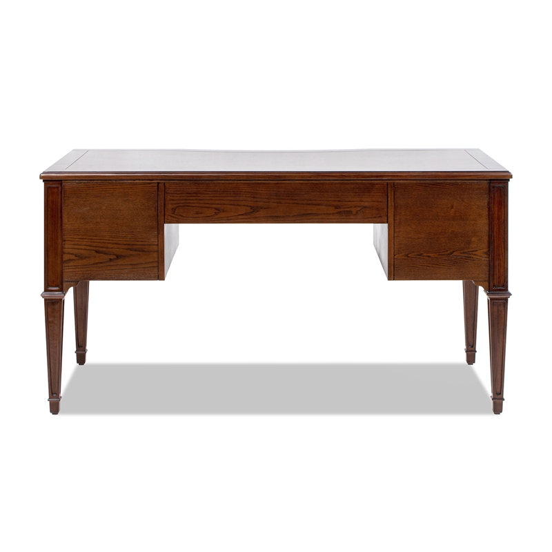 Pemberly Row Gold Accent 5-Drawer Wood Executive Desk Walnut Brown